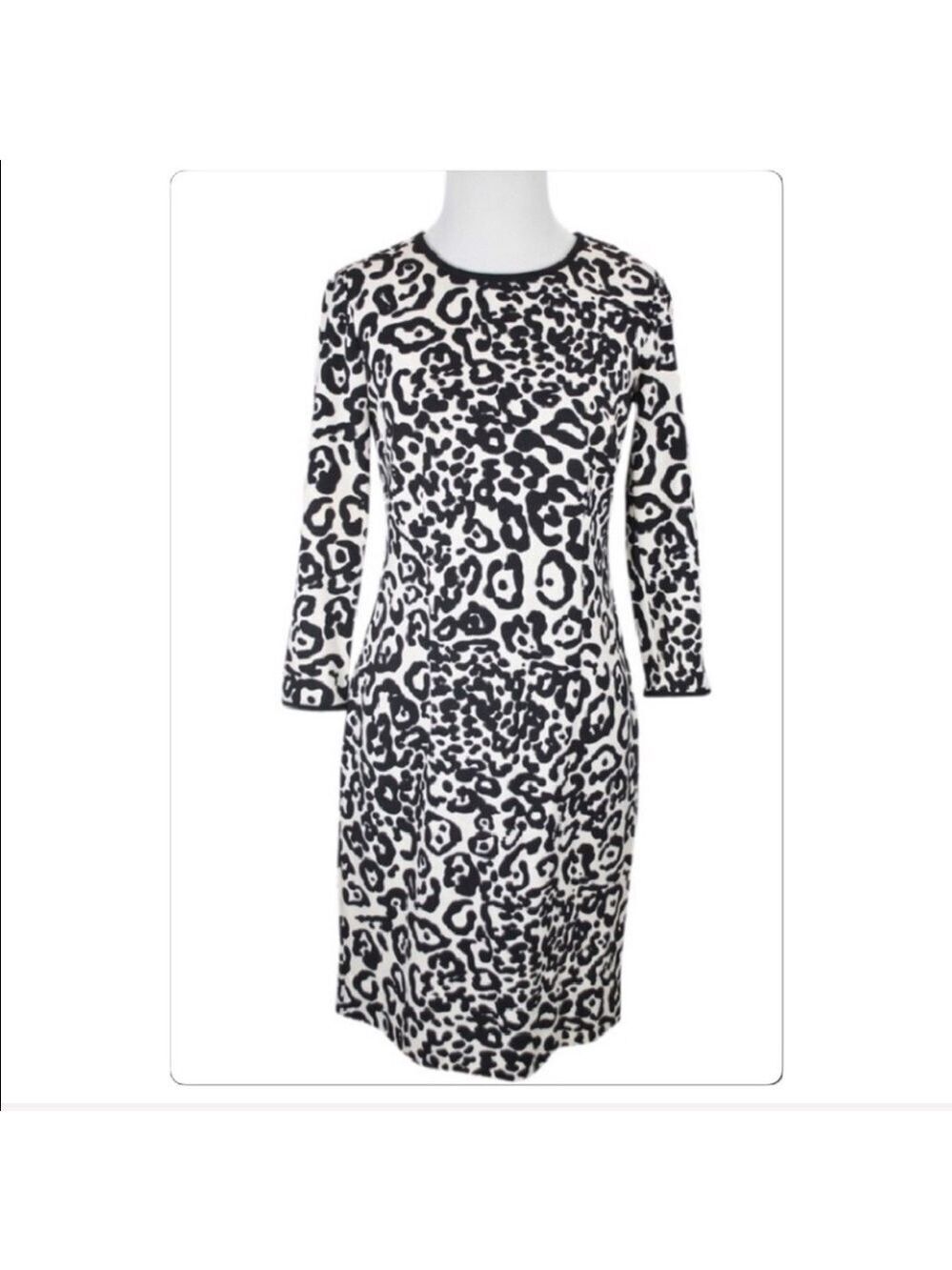 Ann Taylor animal print jewel neck long sleeve sheath dress size 0